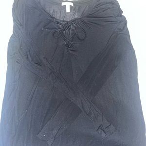 Black long sleeve sleepwear with v neck strings
